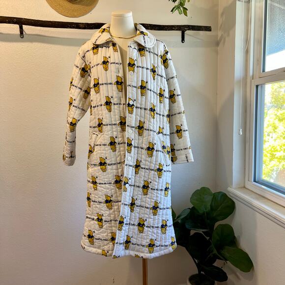 Vintage Fair Lady Quilted White Winnie The Pooh Button Trench Coat Size Small - Picture 1 of 15